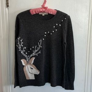 LOFT Gray Wool Blend Crewneck Christmas Sweater XS